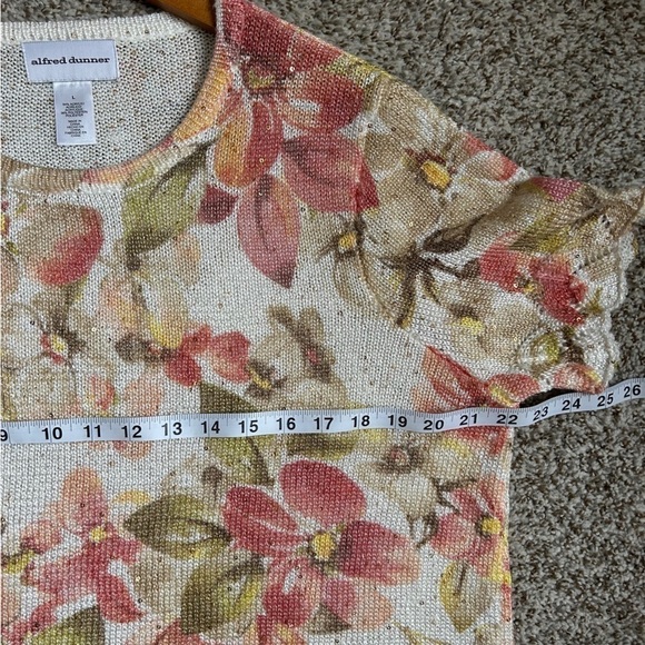 🦋 Alfred Dunner Cream Floral Sequin Scalloped Short Sleeve Sweater Blouse XL - Picture 5 of 6
